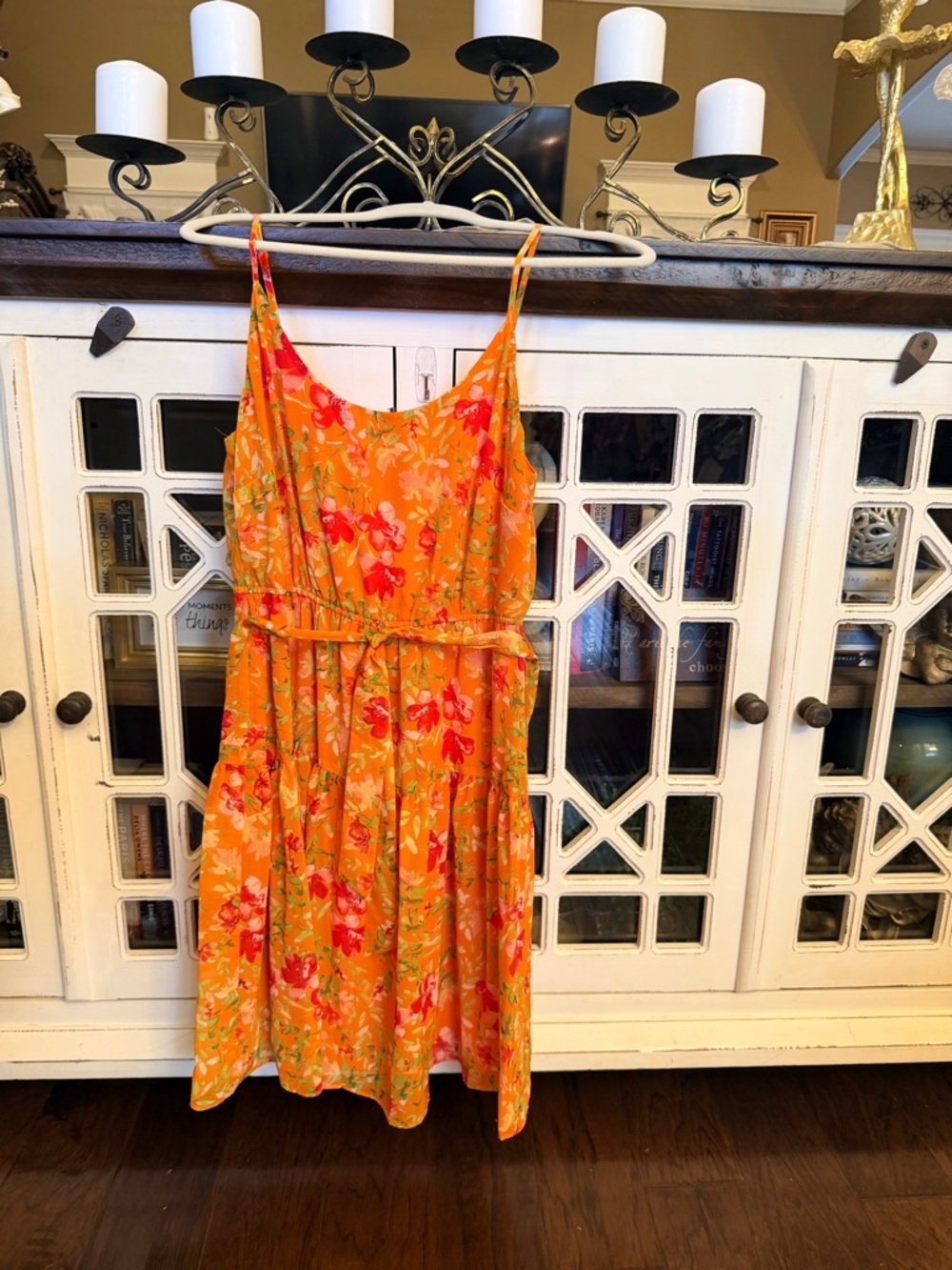 Bright Orange Floral Spaghetti-Strap Dress